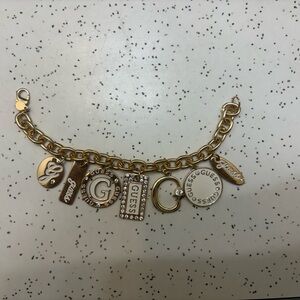 Guess Gold Logo Charm Bracelet
